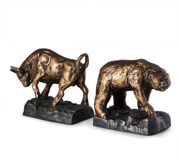 Bear and Bull Bookends Bronze Set Investor Decoration Gift Statues